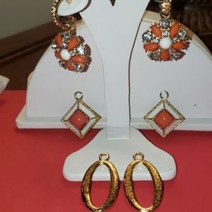 Susan Graver pierced earrings & charms coral gold